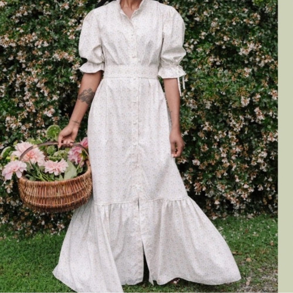 Parterre Women's Cream Floral Puff-Sleeve Maxi Dress